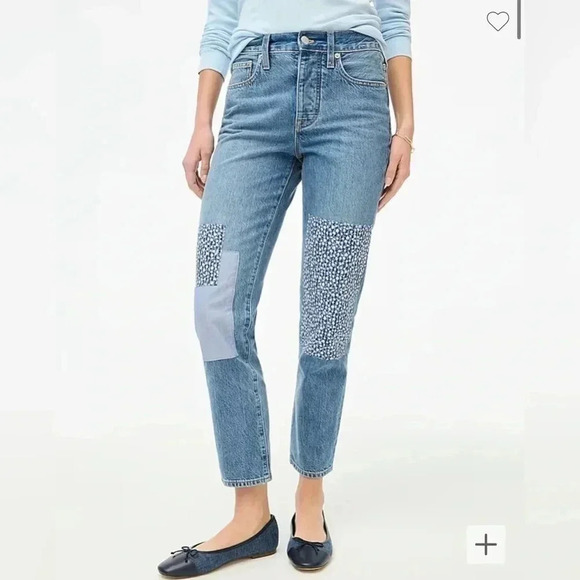 J Crew Jeans Slim Boyfriend Premium Denim Patch Floral Cropped NWT Size 28 - Picture 1 of 13